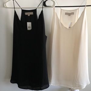2 Loft scalloped blouses white & black
